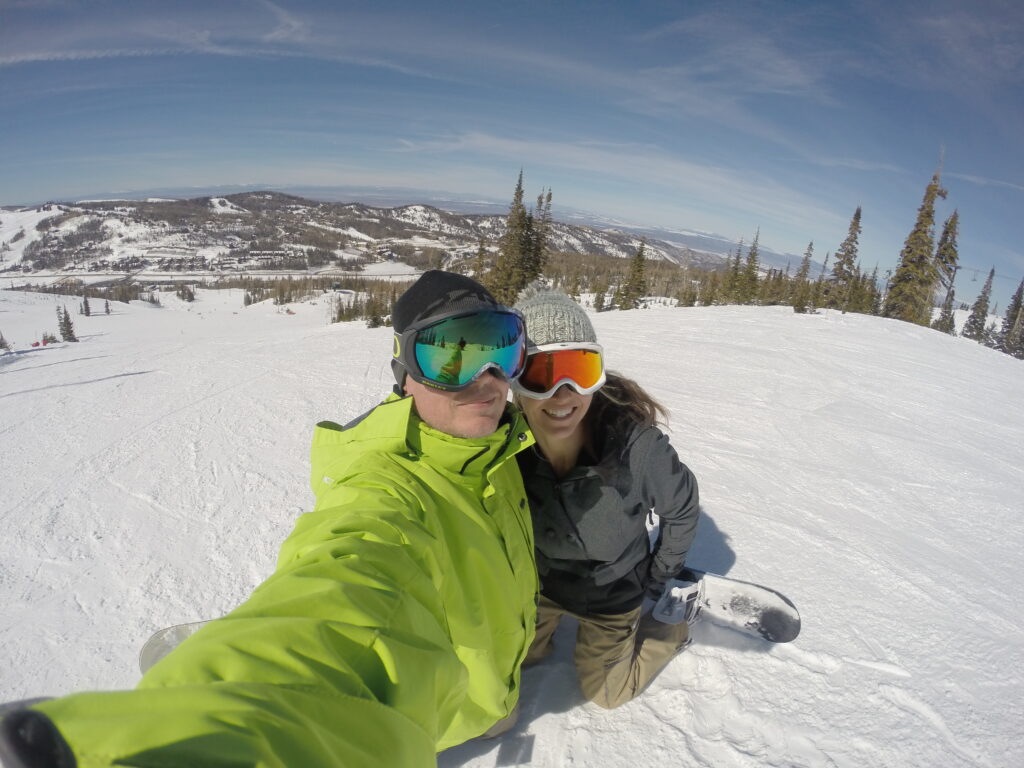 Mom and Dad snowboarding. Living the adventure life with and without kids. 